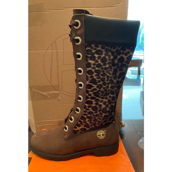 Timberland Women’s Brown Leopard Tall Boots Size 6.5 (youth4.5) - Picture 5 of 8